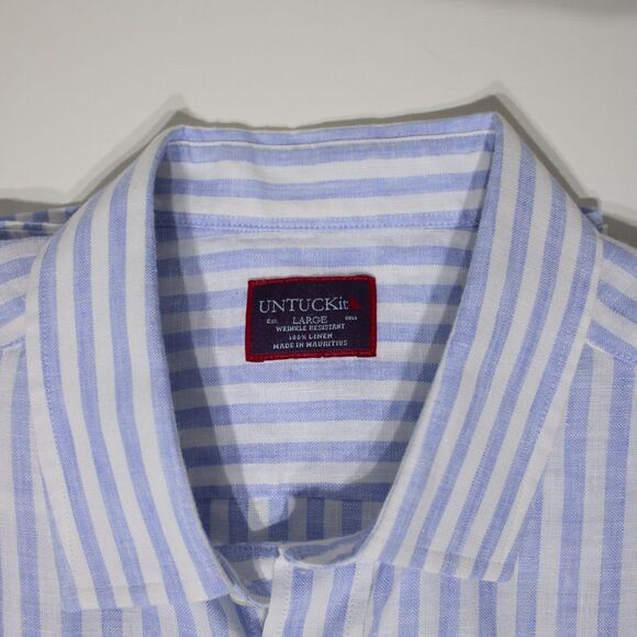 Lot of 3 UNTUCKit 100% Linen Short Sleeve Button Shirts Blue Red Men Size L (B2) - Picture 6 of 16
